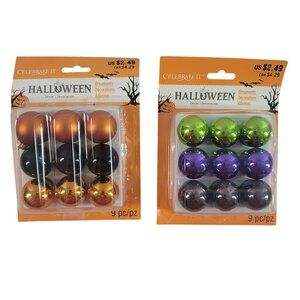 Celebrate It Halloween 1" Mini Balls Ornament Lot of 2 Black Orange Purple Green